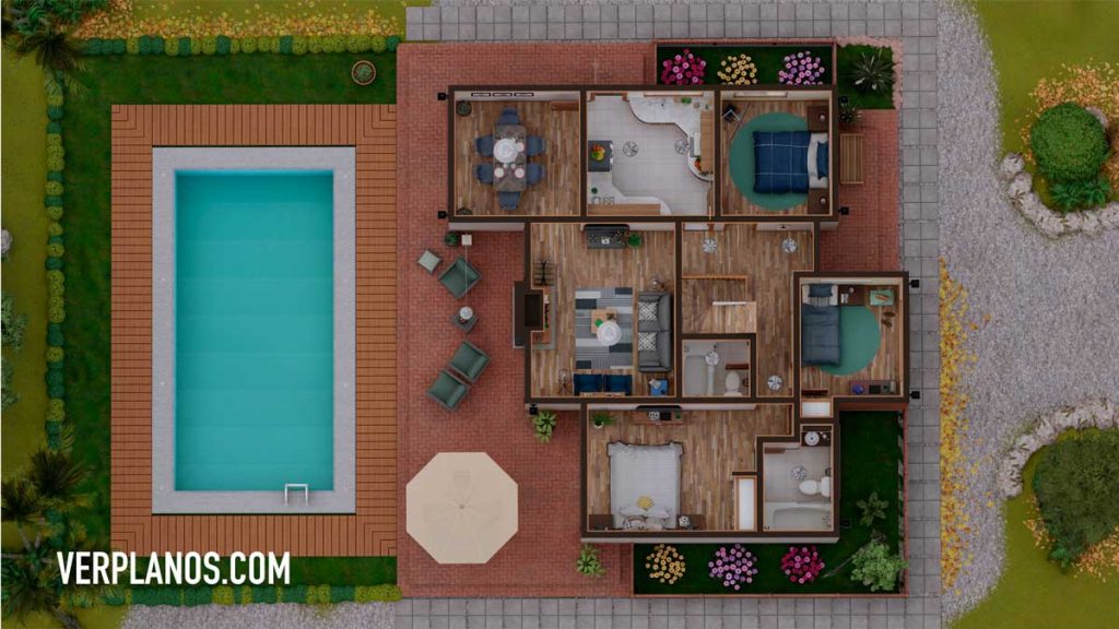 Simple House Plan 11x11 Meter 5 Beds 3 Baths Free Full Plan ground floor