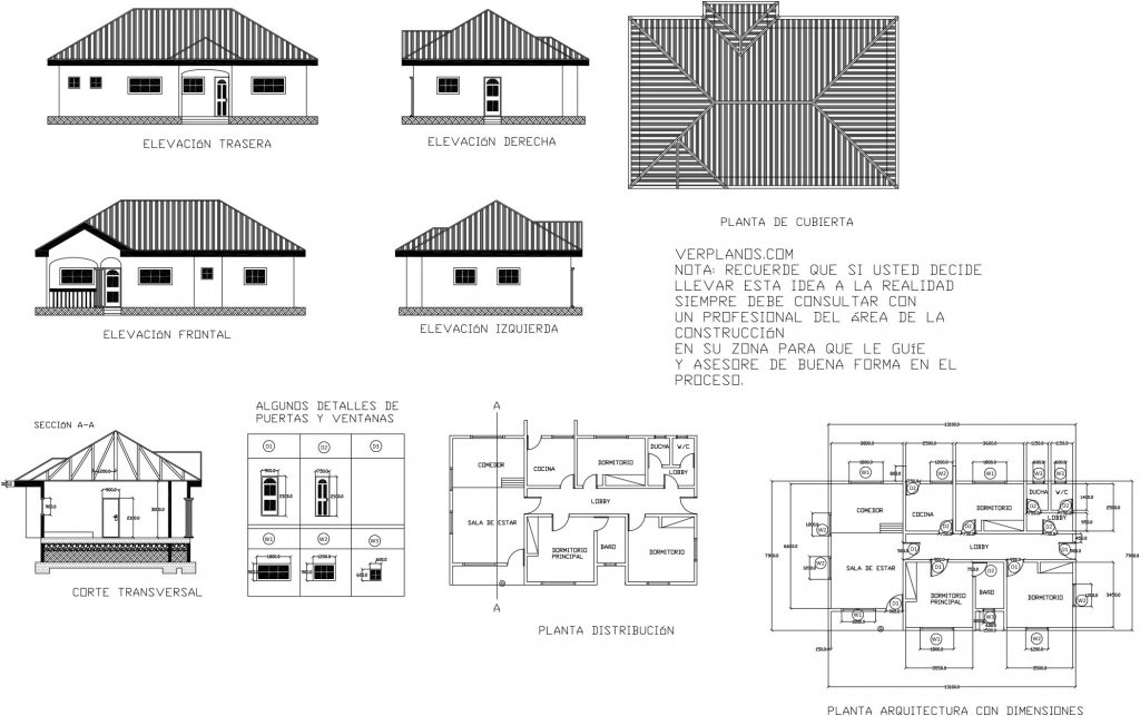 Simple House Plan 13x8 Meter 3 Beds 2 Baths Free PDF Full Plan layout 2d plan