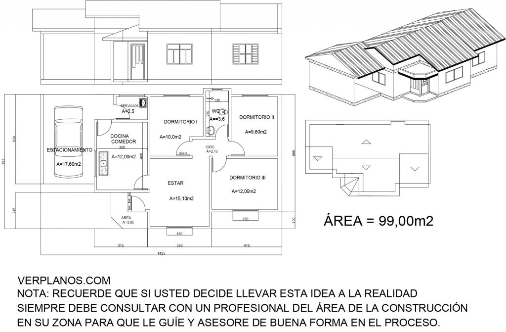 Simple House Plan 14x8 Meter 3 Beds 1 Bath Free PDF Full Plan Layout 2d plan