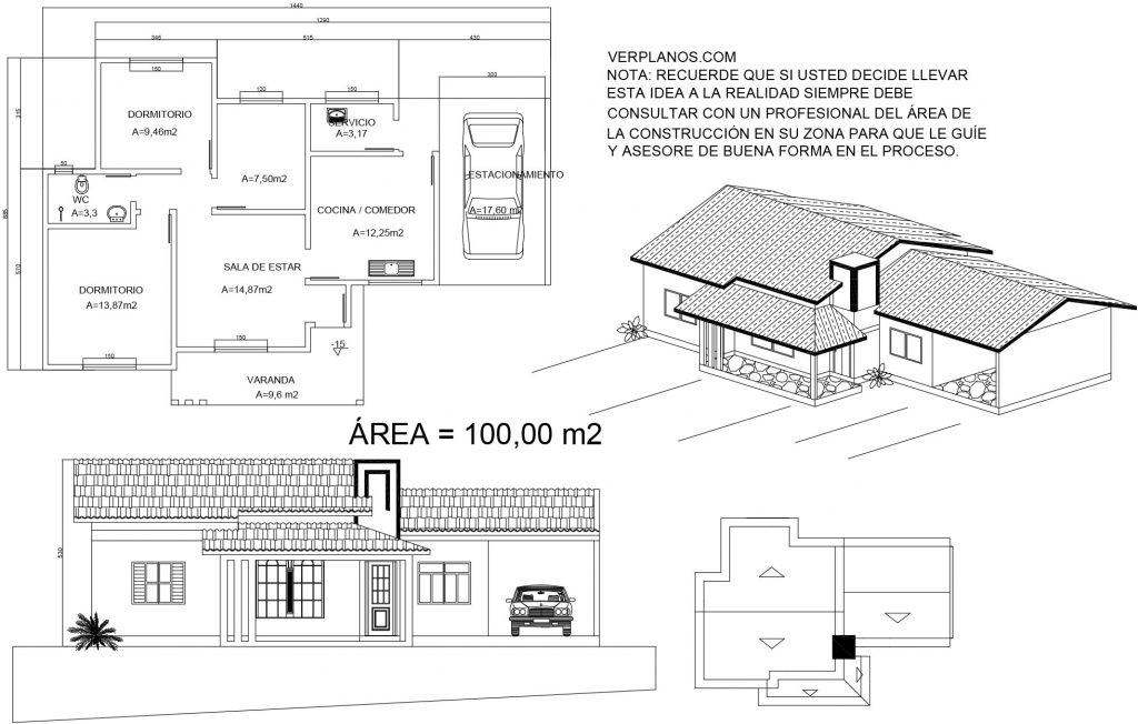 Simple House Plan 14x9 Meter 3 Beds 1 Bath Free PDF Full Plan layout 2d plan