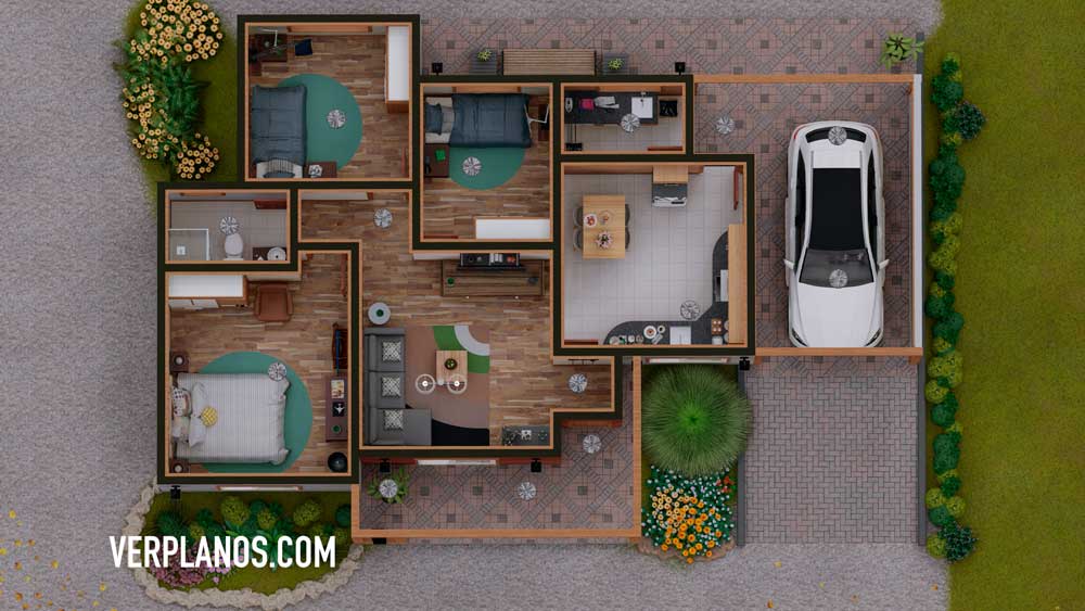 Simple House Plan 14x9 Meter 3 Beds 1 Bath Free PDF Full Plan layout 3d plan