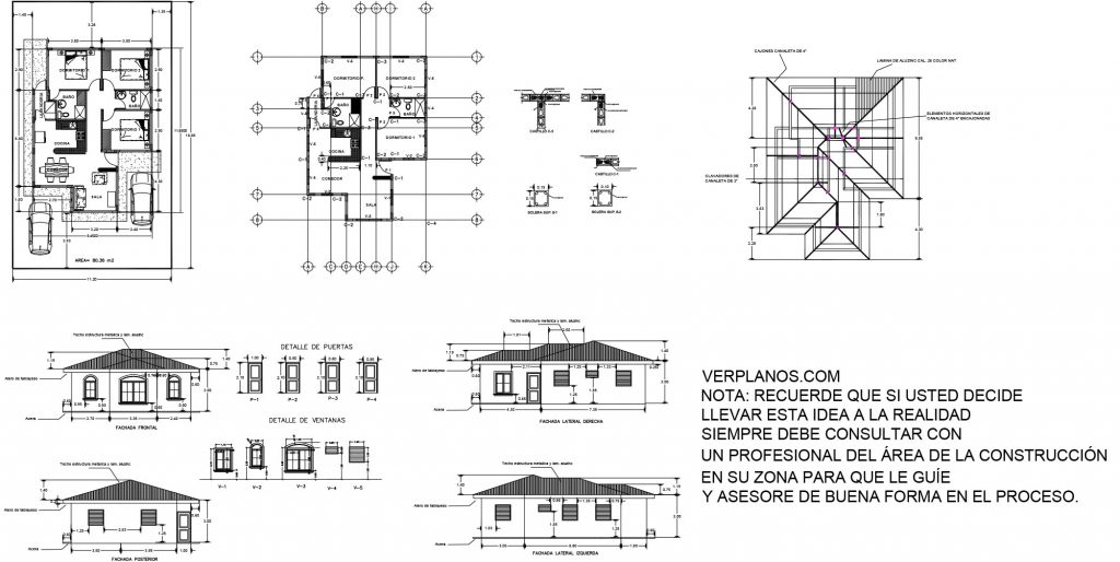Simple House Plan 8x11 Meter 3 Beds 2 Bath Free PDF Full Plan layout 2d plan