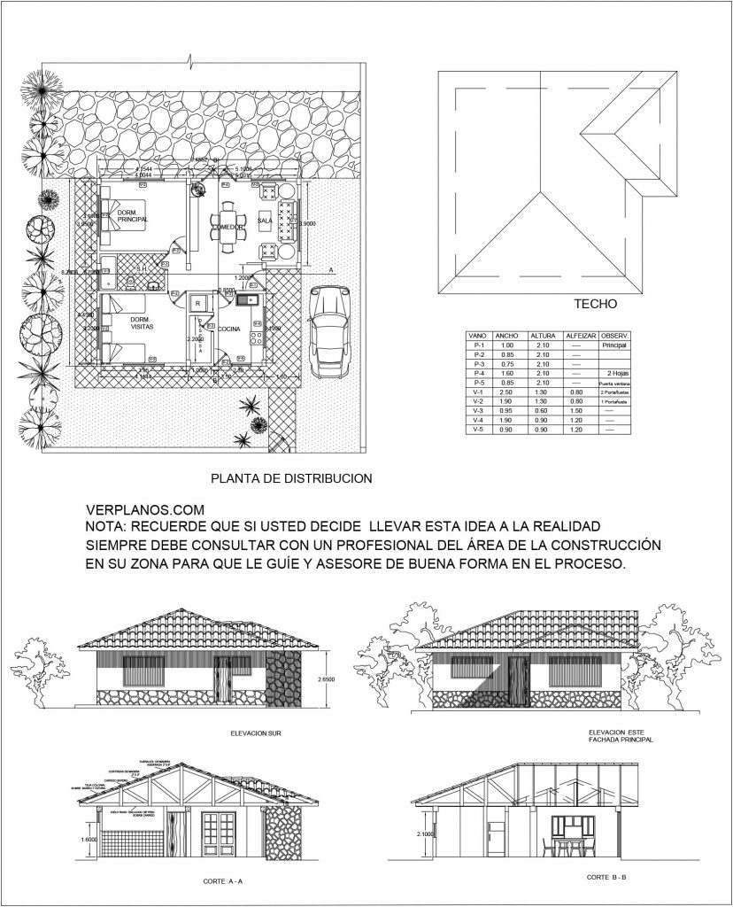 Simple House Plan 8x9 Meter 2 Beds 1 Bath Free Download Plan layout 2d plan