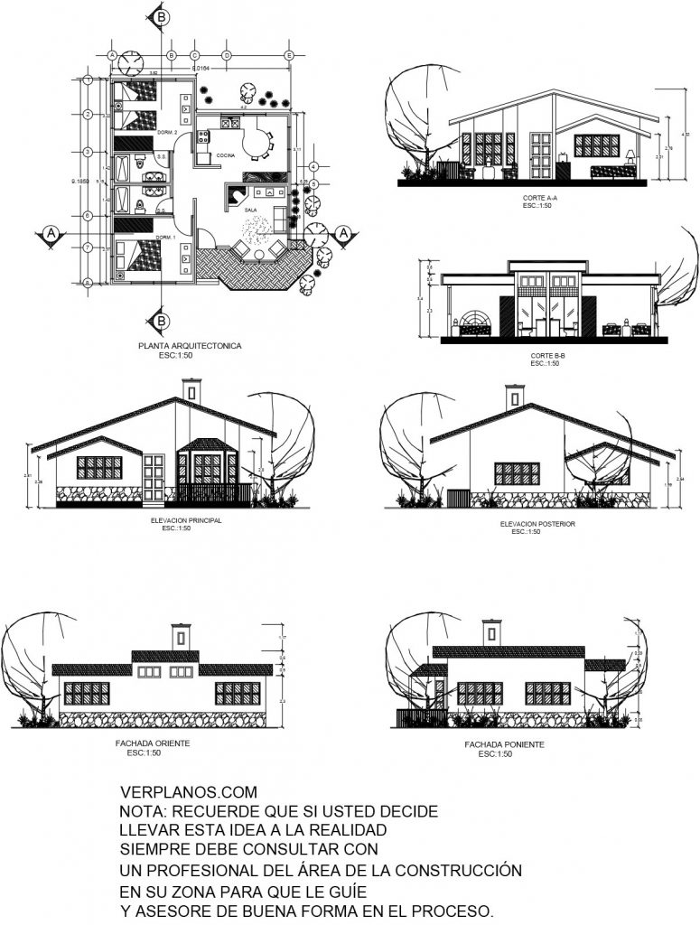 Simple House Plan 8x9 Meter 2 Beds 2 Baths Free Full Plan layout 2d Plan