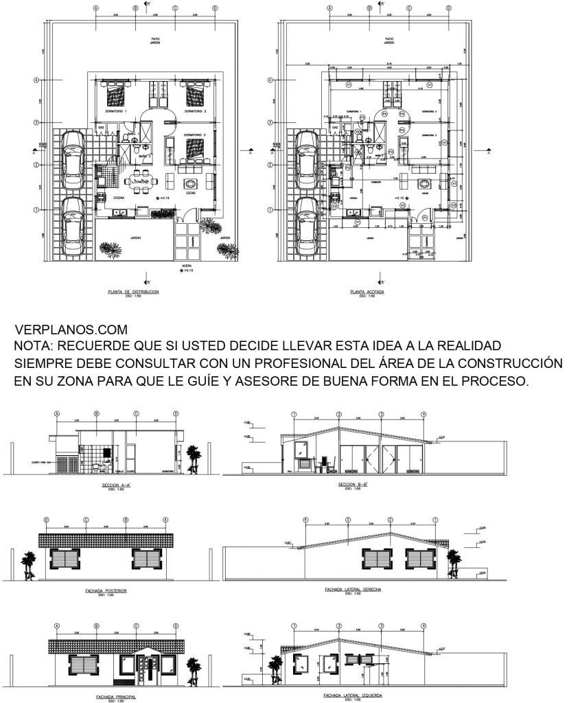 Simple House Plan 9x10 Meter 3 Beds 2 Baths Free PDF Full Plan layout 2d plan