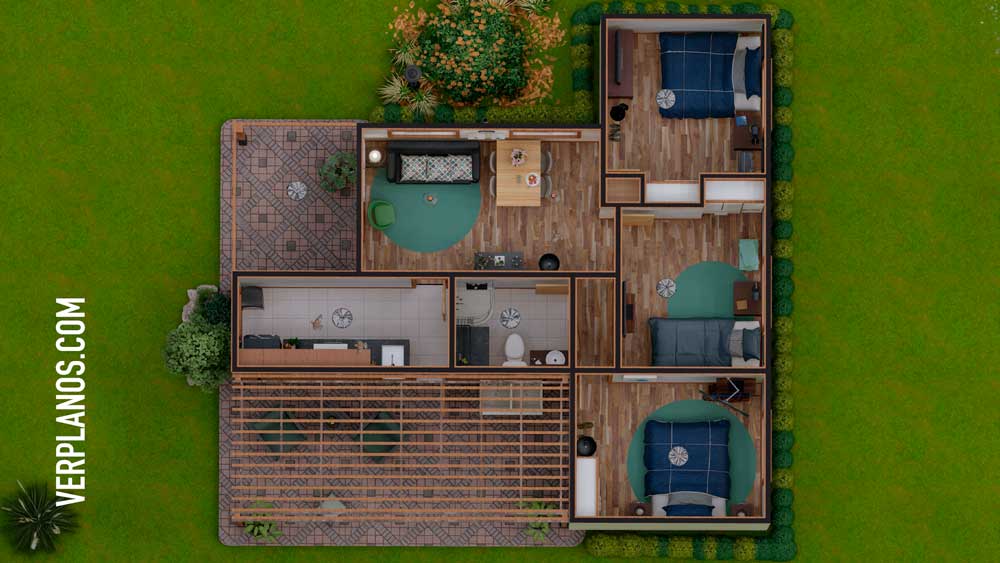 Simple House Plan 9x9 Meter 3 Beds 1 Baths Free PDF Full Plan layout 3d plan