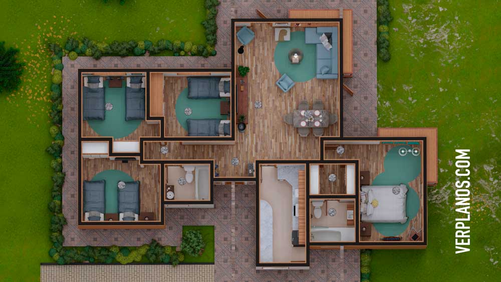 Simple House Plans 11x16 Meter 4 Beds 2 Baths Free PDF Full Plan Layout 3d plan