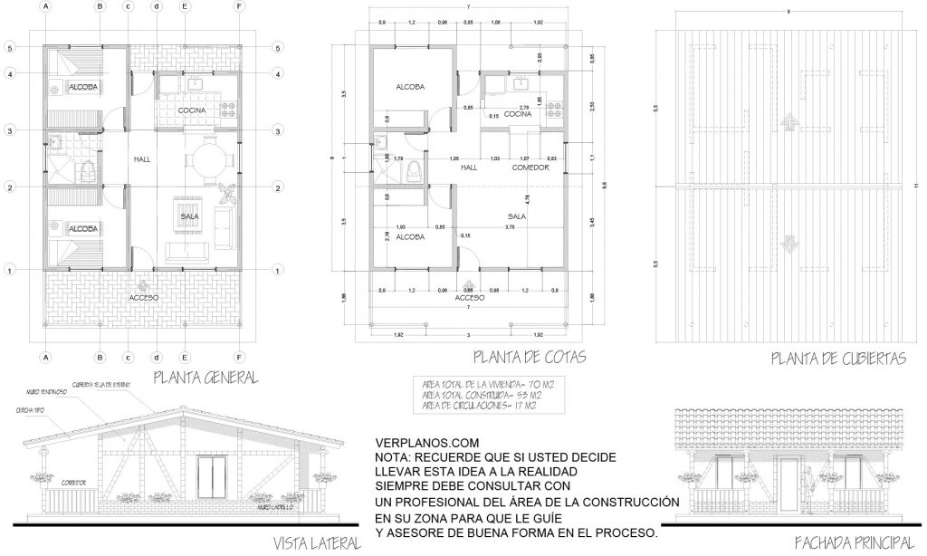 Simple House Plans 7x10 Meter 2 Beds 1 Bath Free PDF Full Plan layout 2d plan