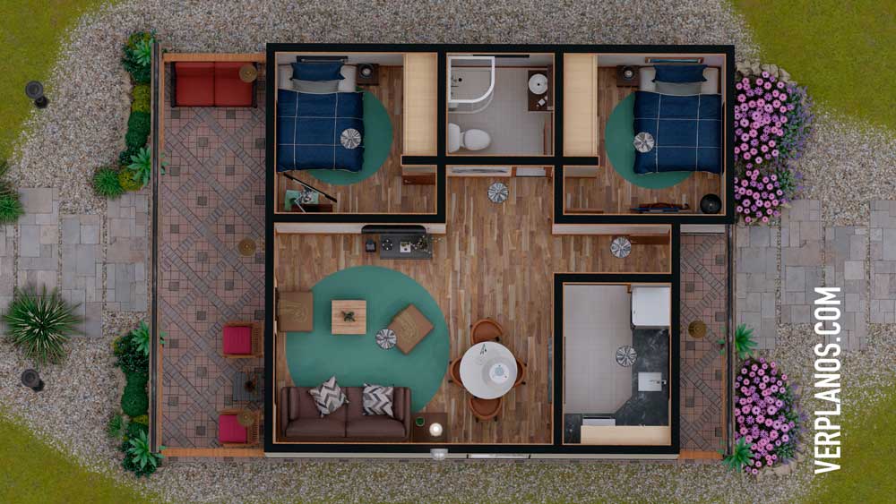 Simple House Plans 7x10 Meter 2 Beds 1 Bath Free PDF Full Plan layout 3d plan