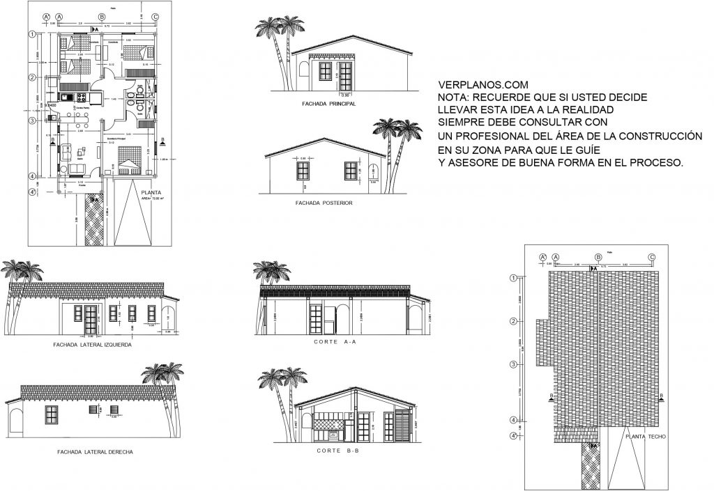 Simple House Design 7x10 Meter 3 Beds 2 Baths Free PDF Full Plan layout 2d Plan
