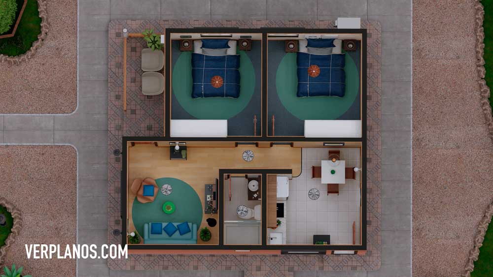 Simple House Plans 7x7 Meter 2 Beds 1 Bath Free PDF Full Plan layout 3d plan