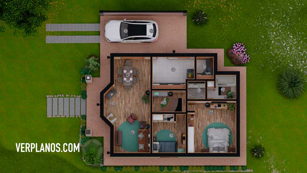 Simple House plan 12x12 Meter 2 Beds 2 Baths Free PDF Full Plan layout 3d plan