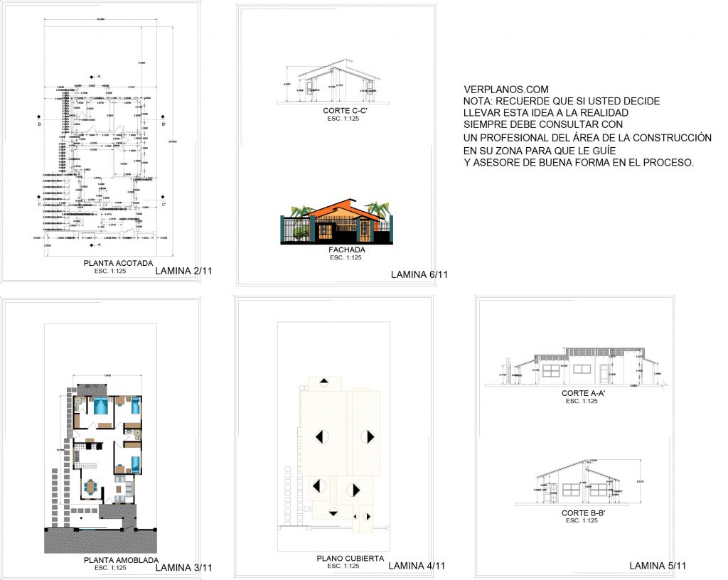 Small Design House 8x12 Meter 3 Beds 2 Baths PDF Full Plan layout 2d plan